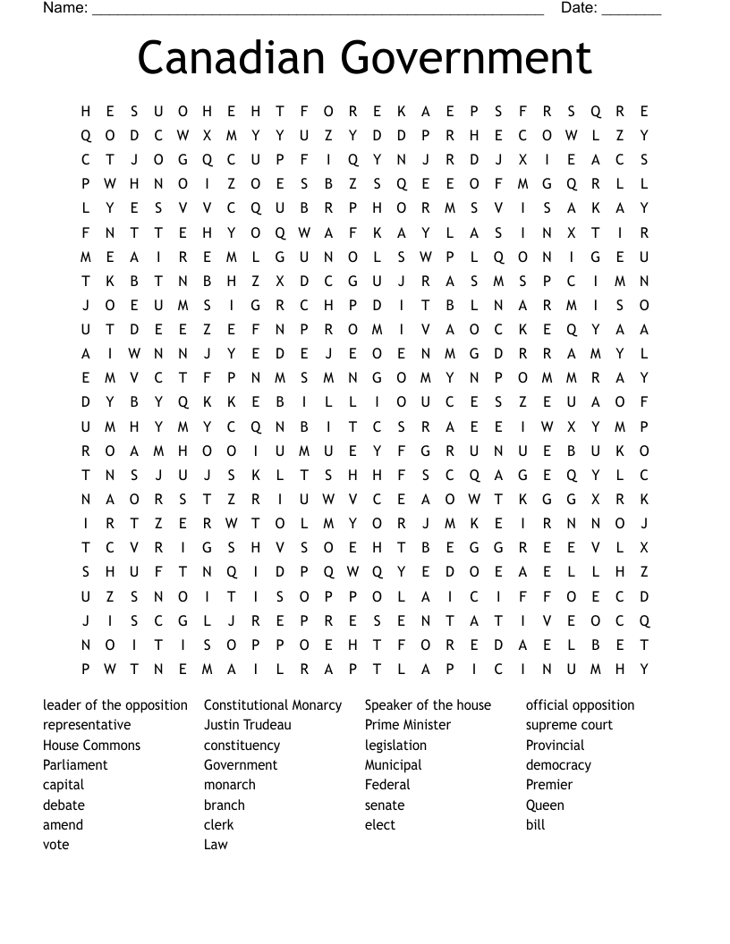 Canadian Government Word Search