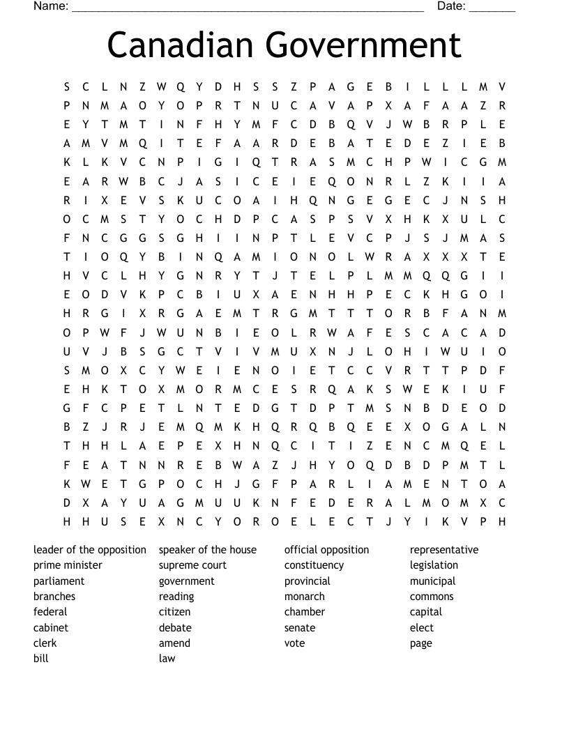 Canadian Government Word Search