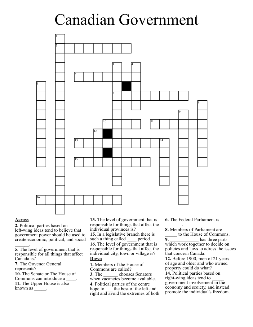 Canadian Government Crossword