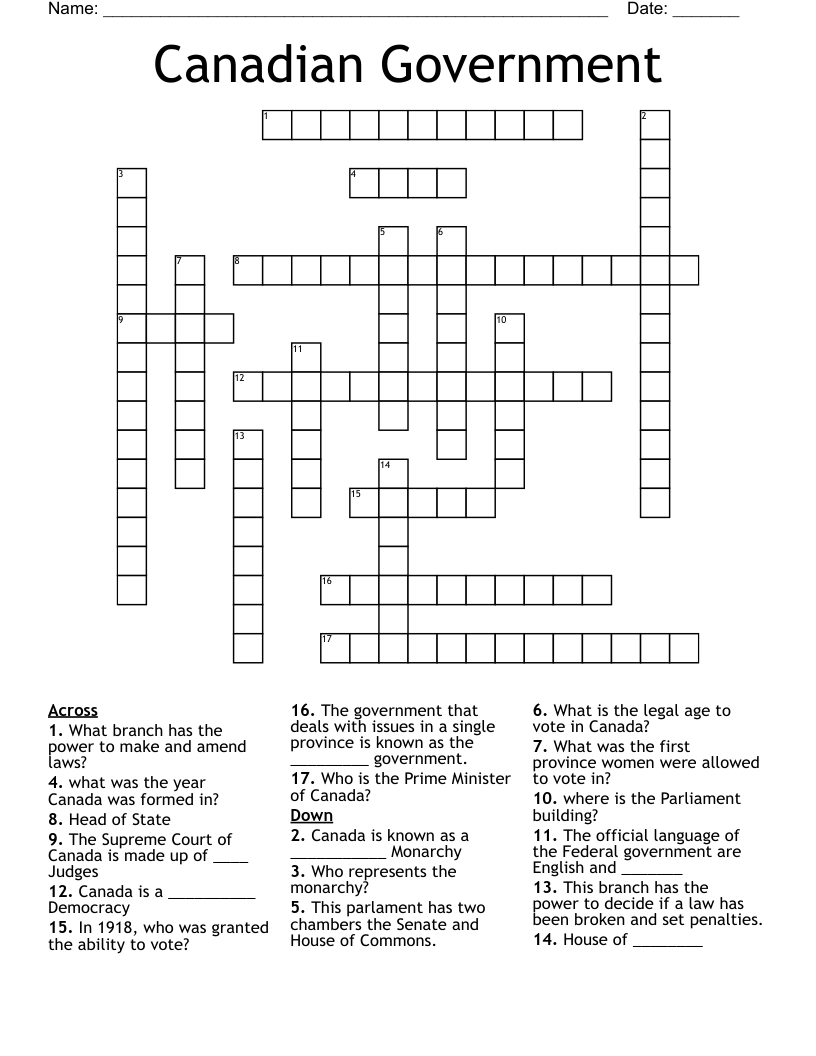 Canadian Government Crossword