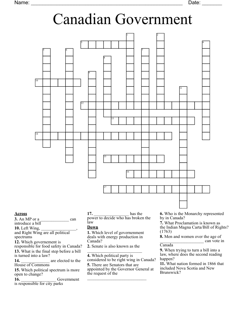 Canadian Government Crossword