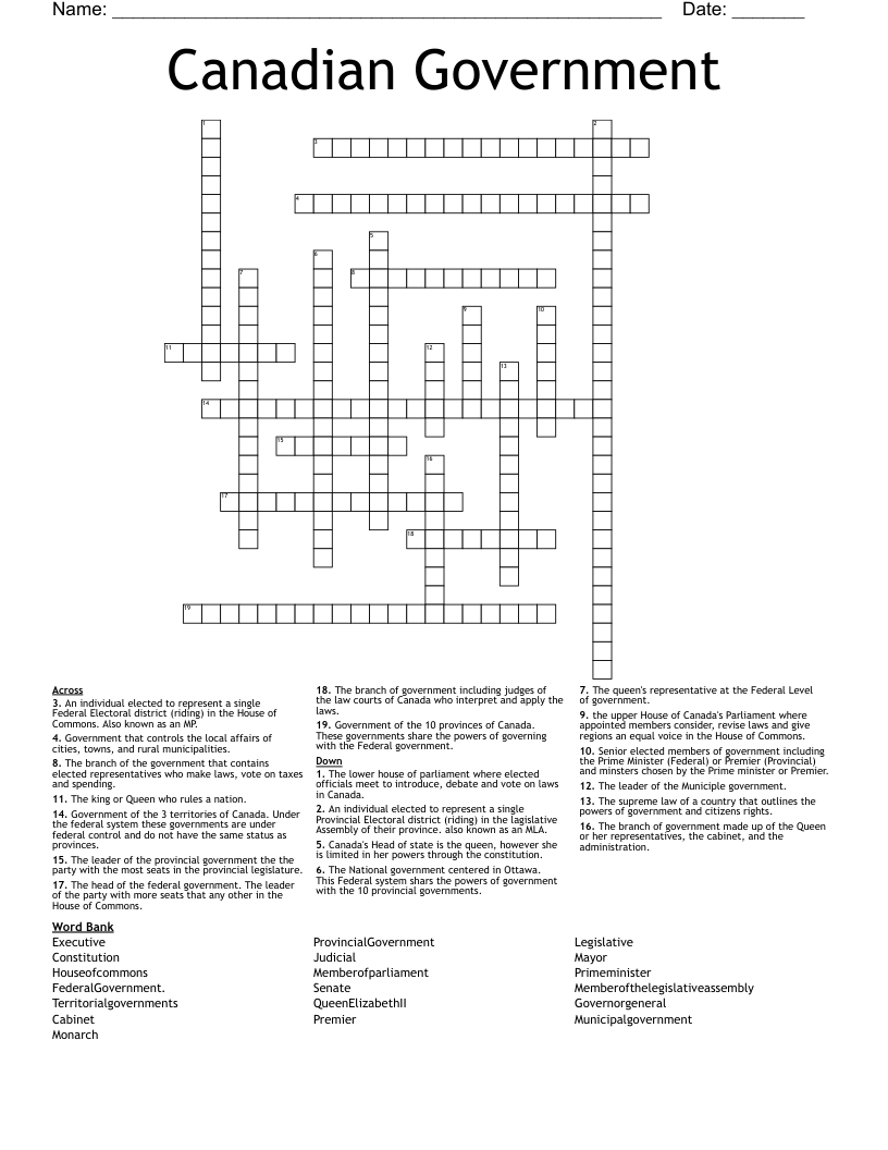 Canadian Government Crossword