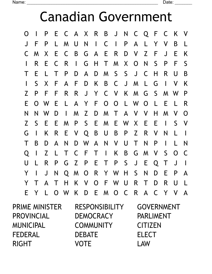 Canadian Government Word Search