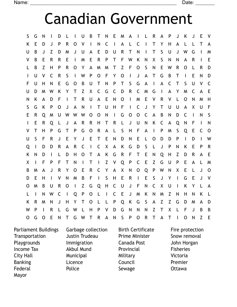 Canadian Government Word Search