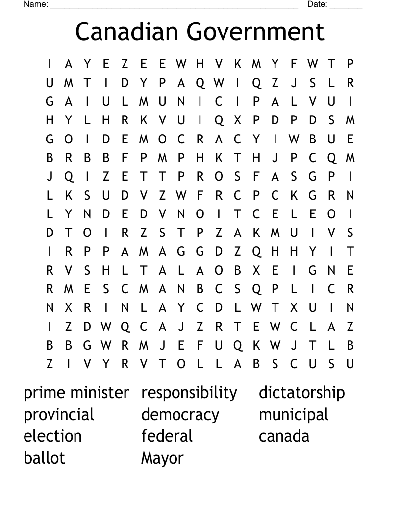 Canadian Government Word Search