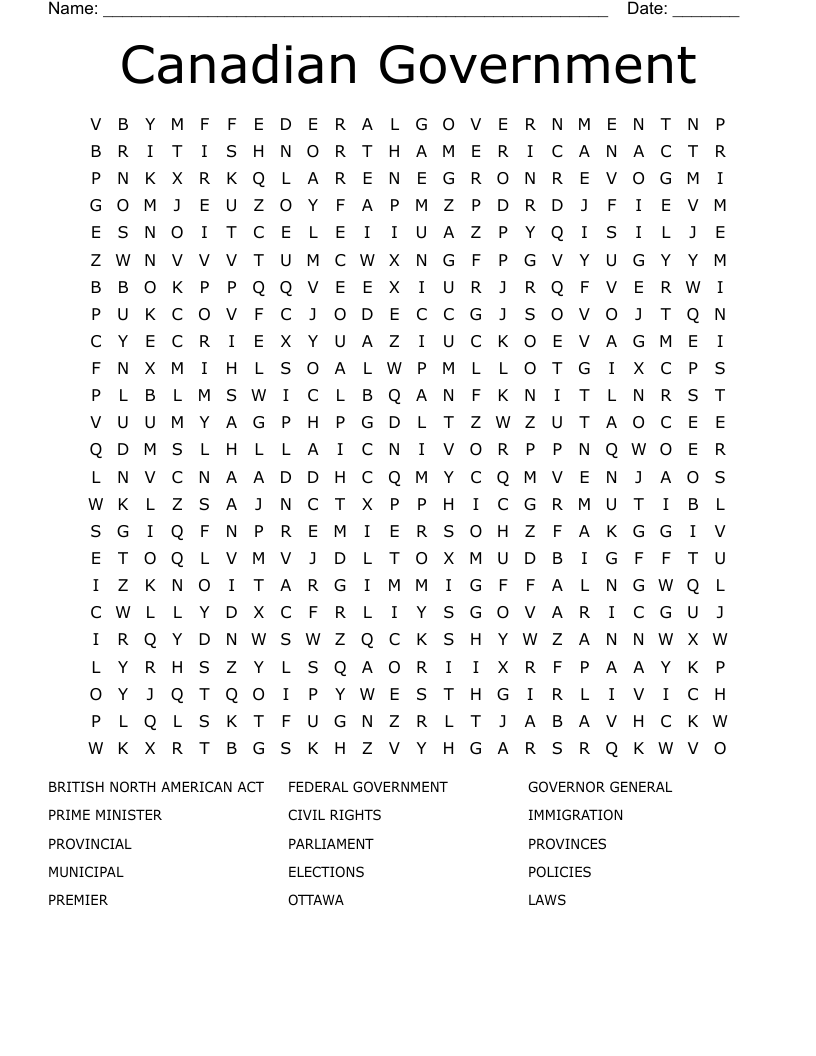 Canadian Government  Word Search