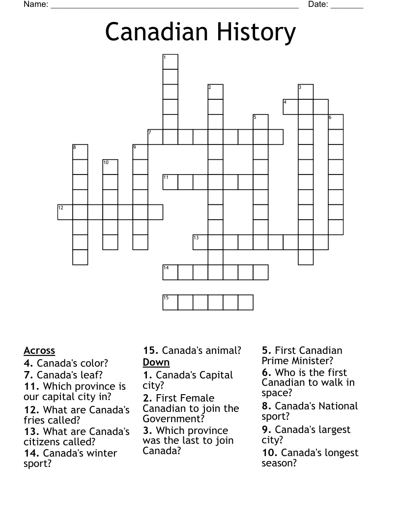 Canadian History Crossword