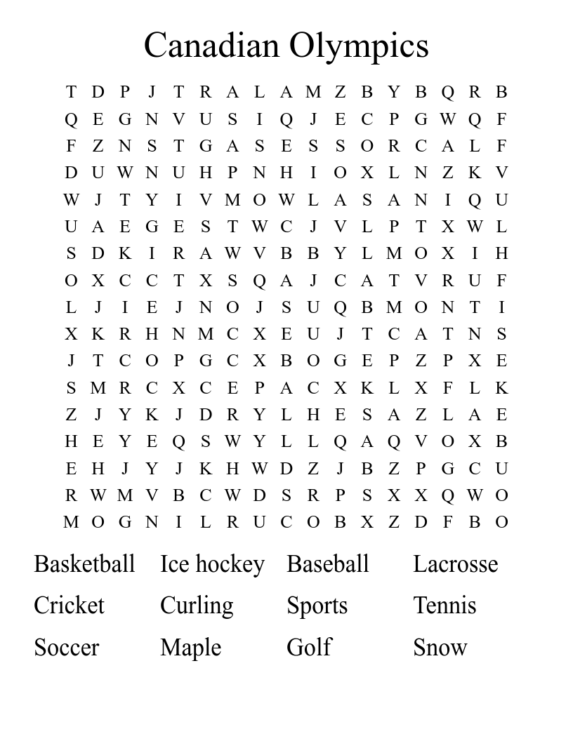 Canadian Olympics Word Search