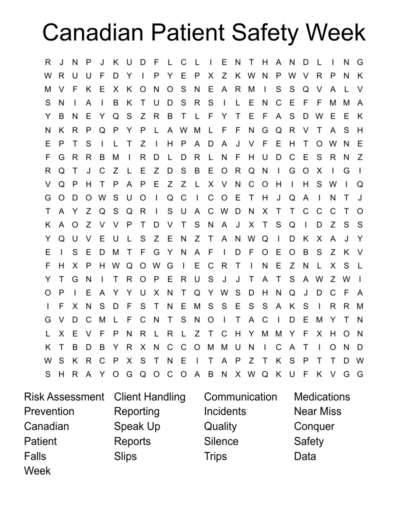 Canadian Patient Safety Week Word Search