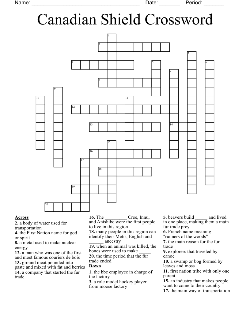 Canadian Shield Crossword