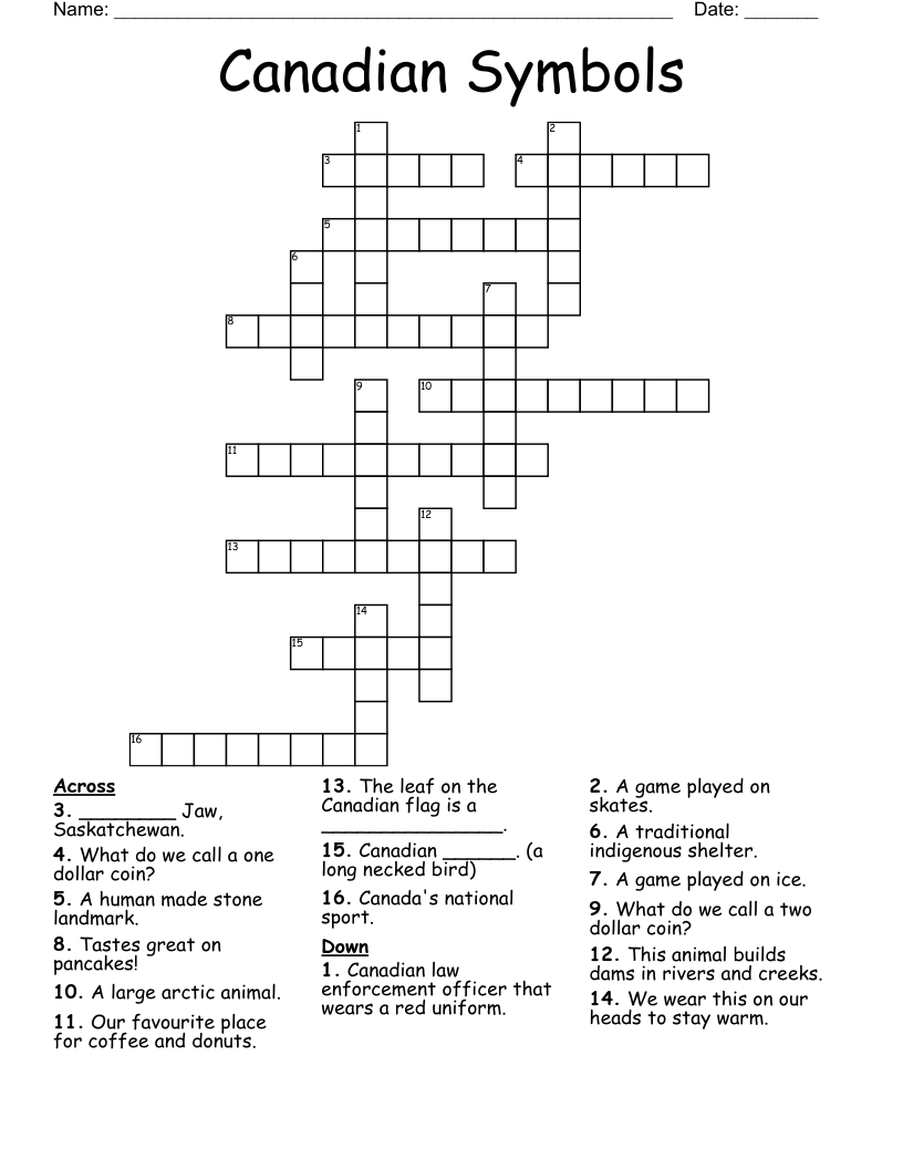 Canadian Symbols Crossword