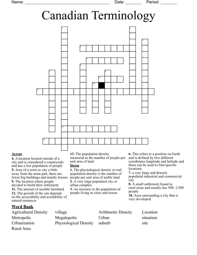 Canadian Terminology Crossword