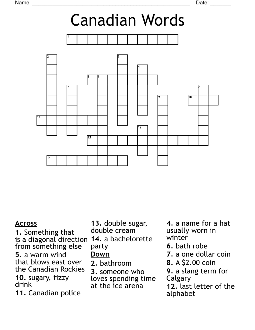 Canadian Words Crossword