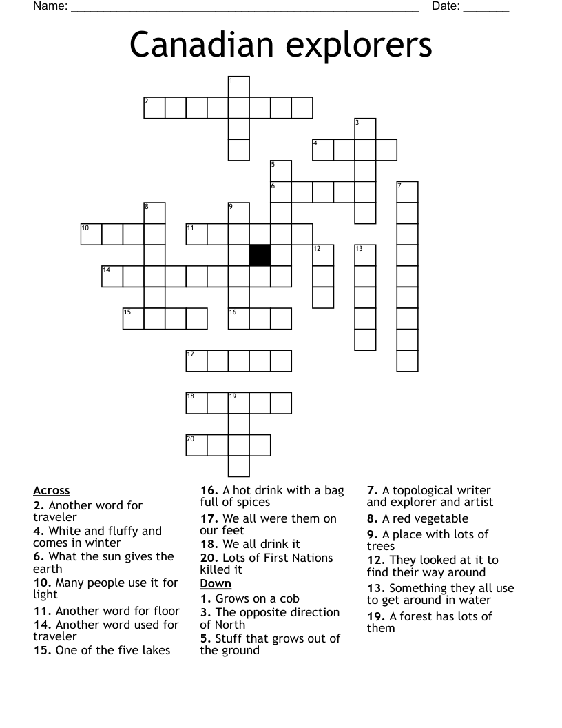 Canadian explorers  Crossword
