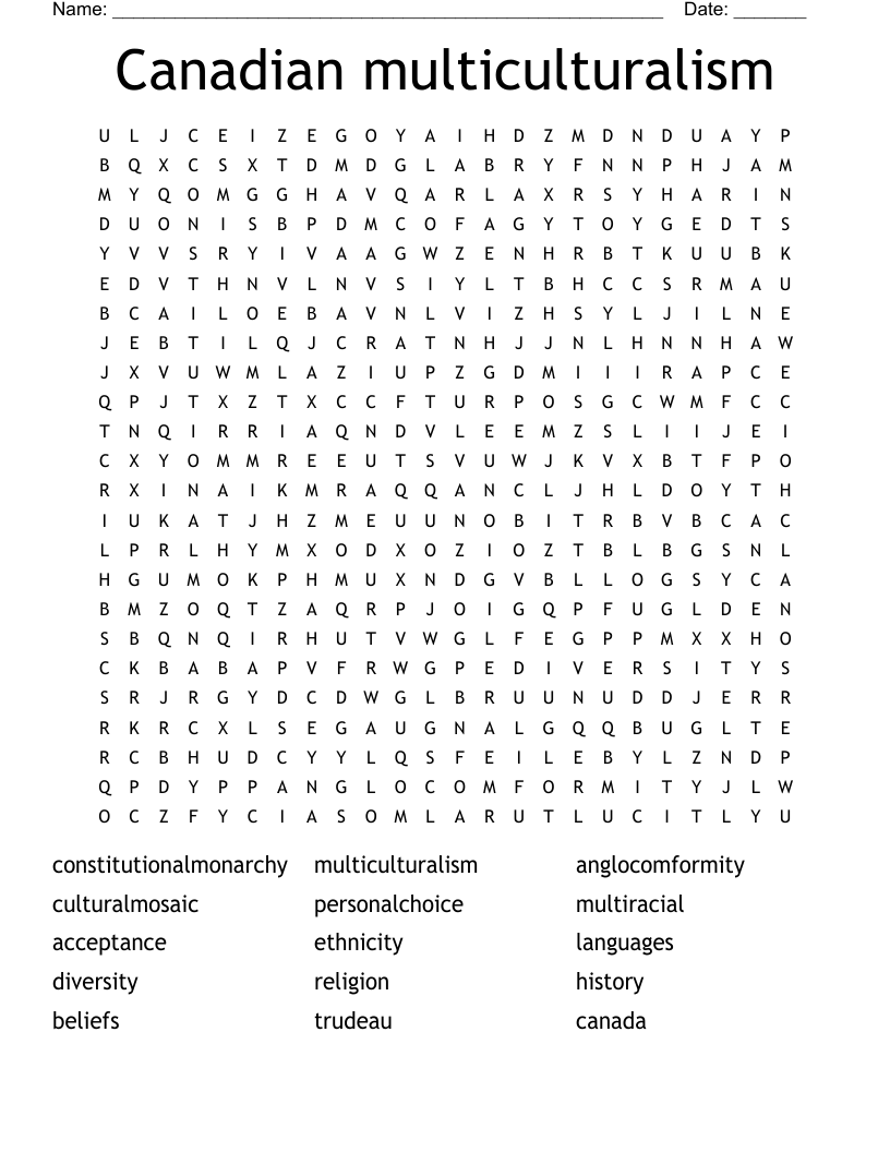 Canadian multiculturalism Word Search