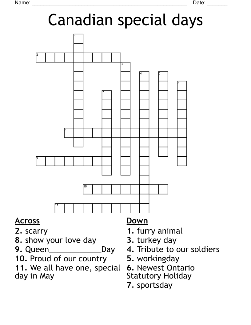Canadian special days Crossword