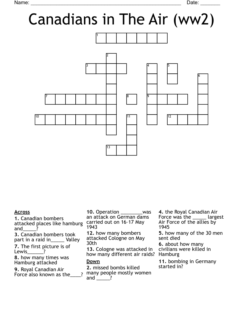Canadians in The Air (ww2) Crossword