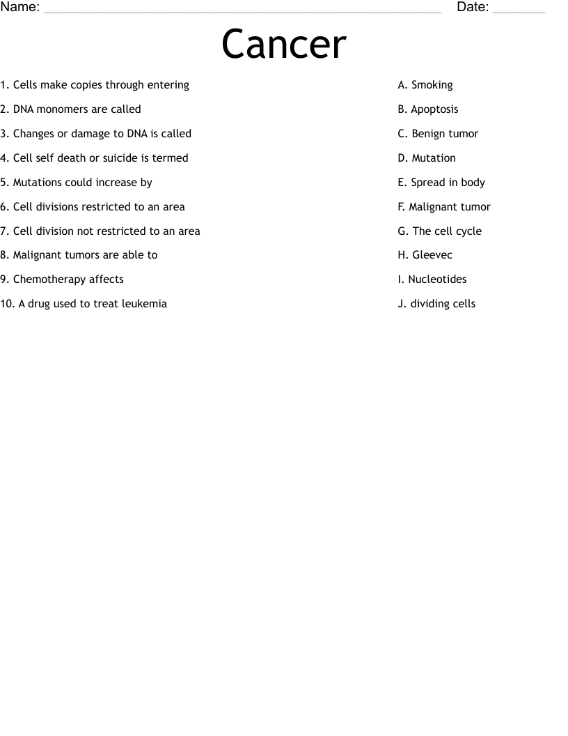 Cancer Worksheet