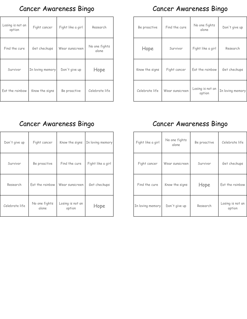 Cancer Awareness Bingo