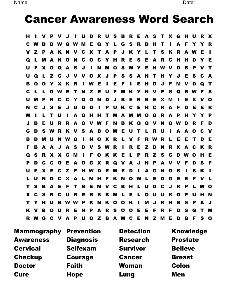 Cancer Awareness Word Search