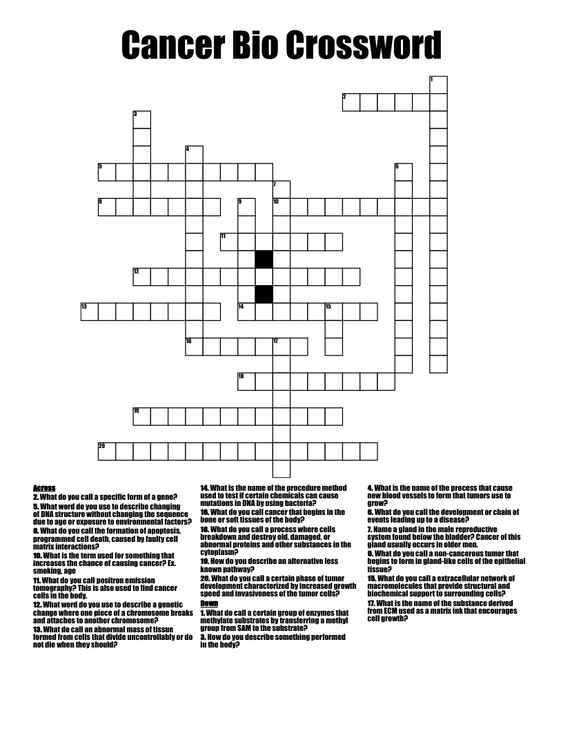 Cancer Bio Crossword