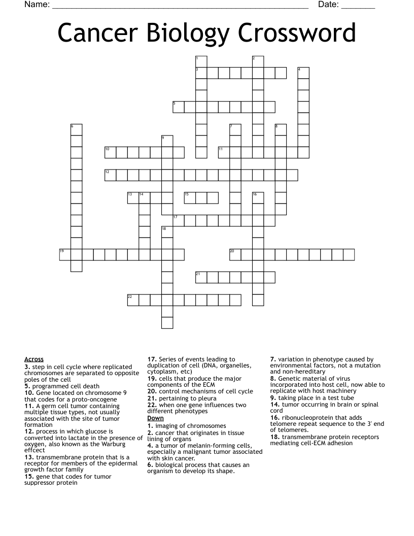 Cancer Biology Crossword