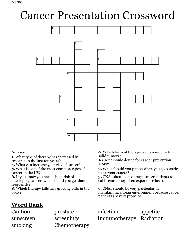 Cancer Presentation Crossword