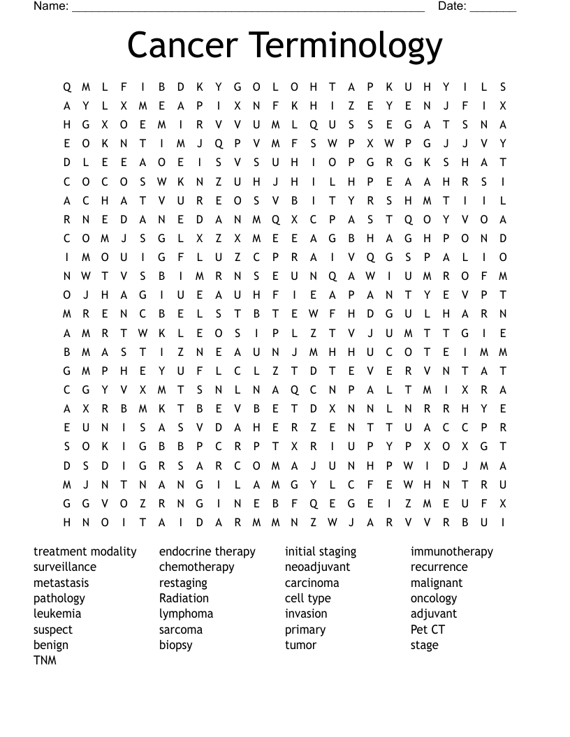 Cancer Terminology Word Search
