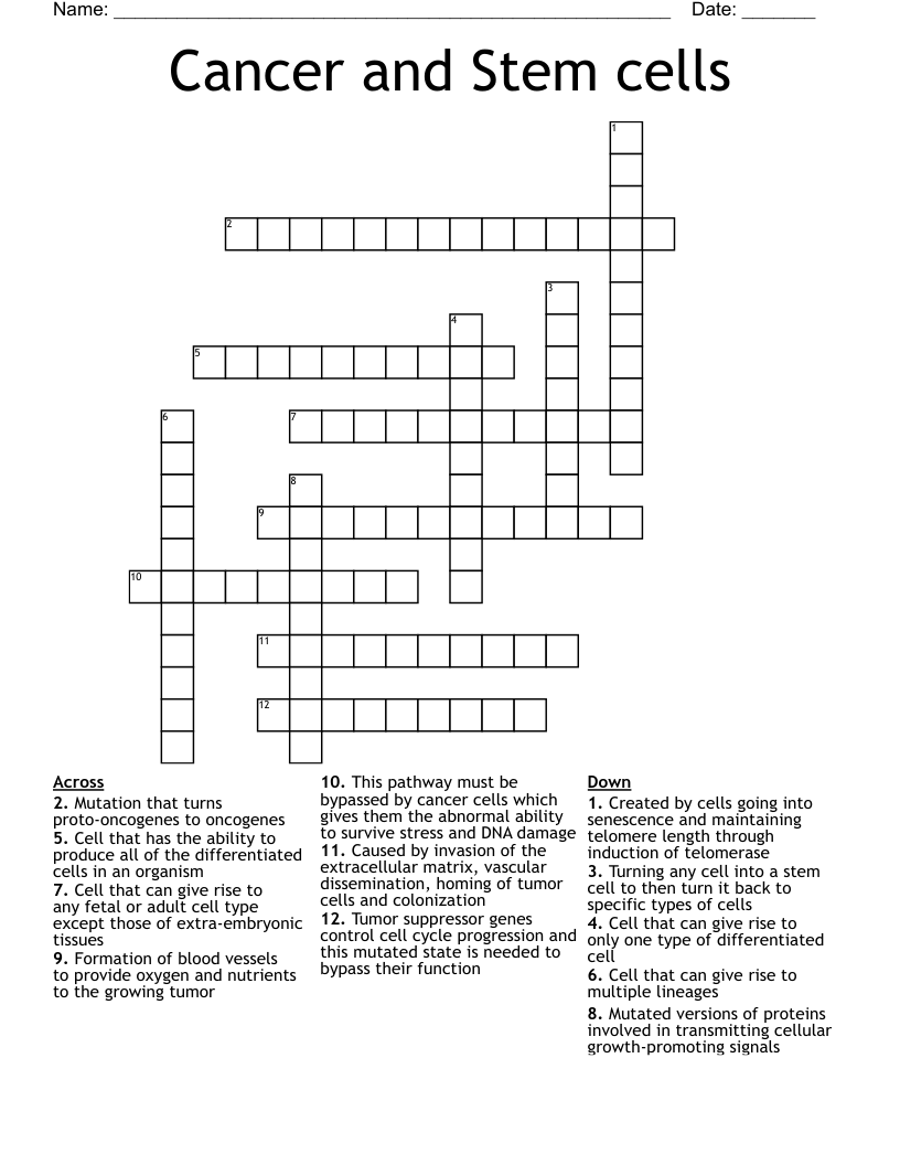 Cancer and Stem cells Crossword