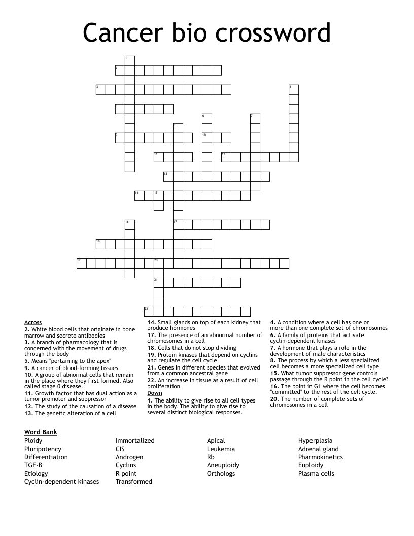 Cancer bio crossword