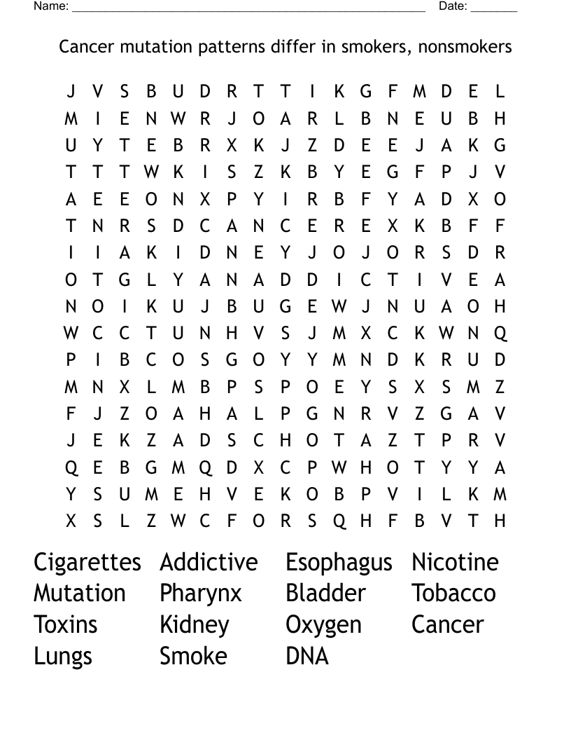 Cancer mutation patterns differ in smokers, nonsmokers Word Search