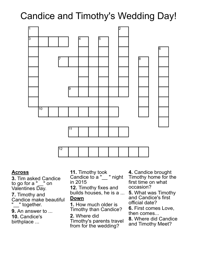 Candice and Timothy's Wedding Day! Crossword