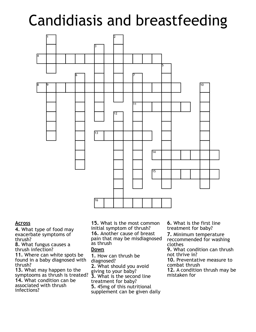 Candidiasis and breastfeeding  Crossword