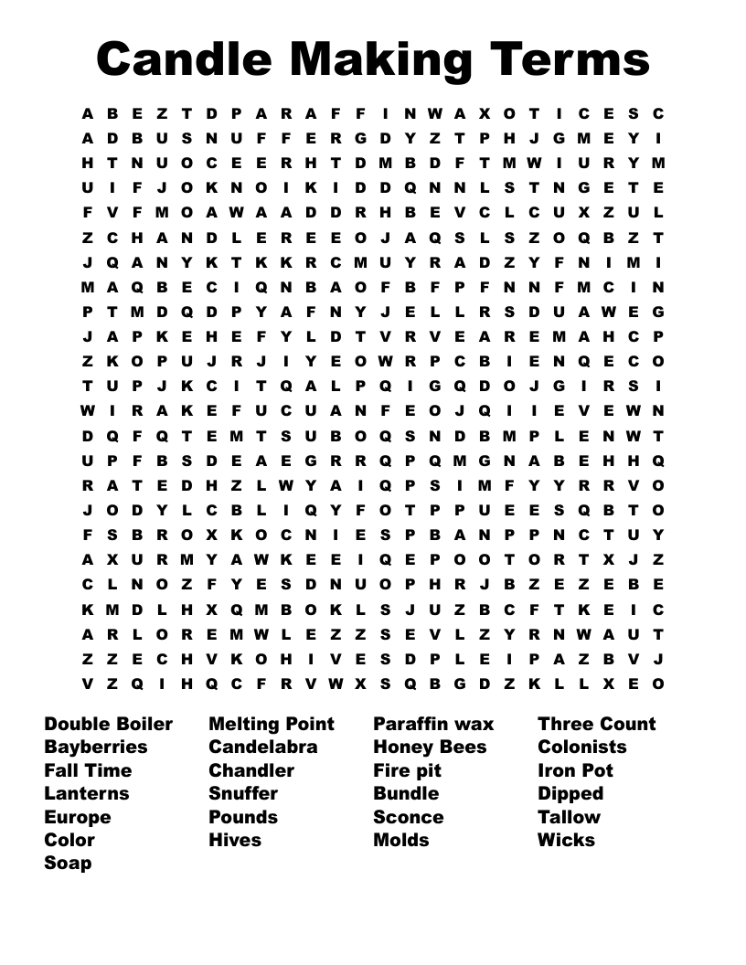 Candle Making Terms Word Search
