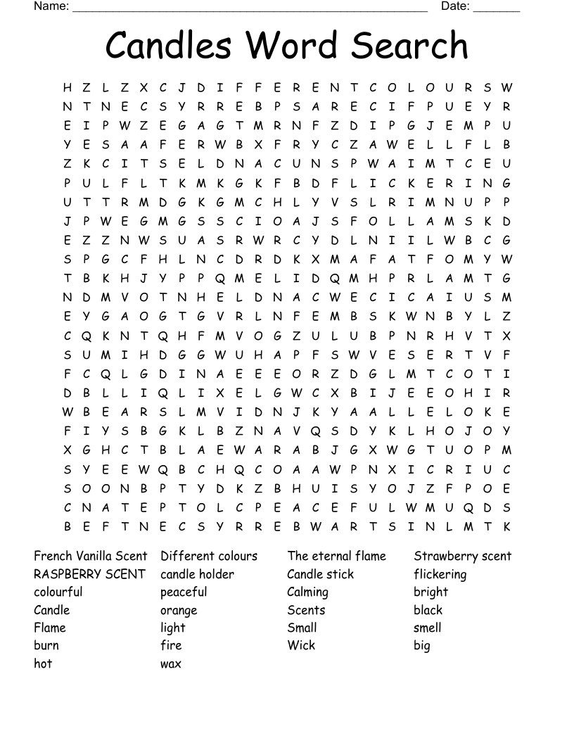 Candles Word Search