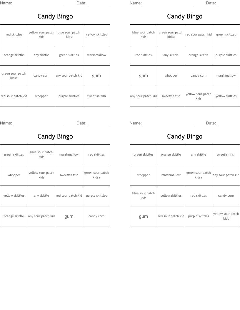 Candy Bingo