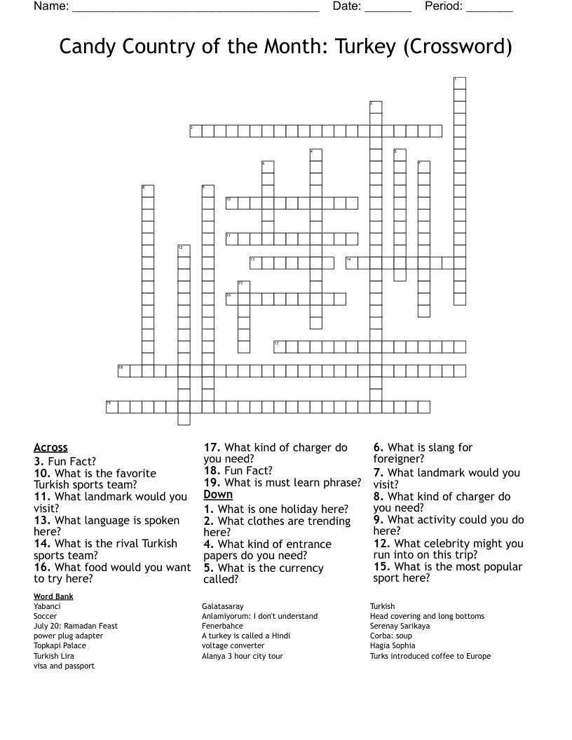 Candy Country of the Month: Turkey (Crossword)