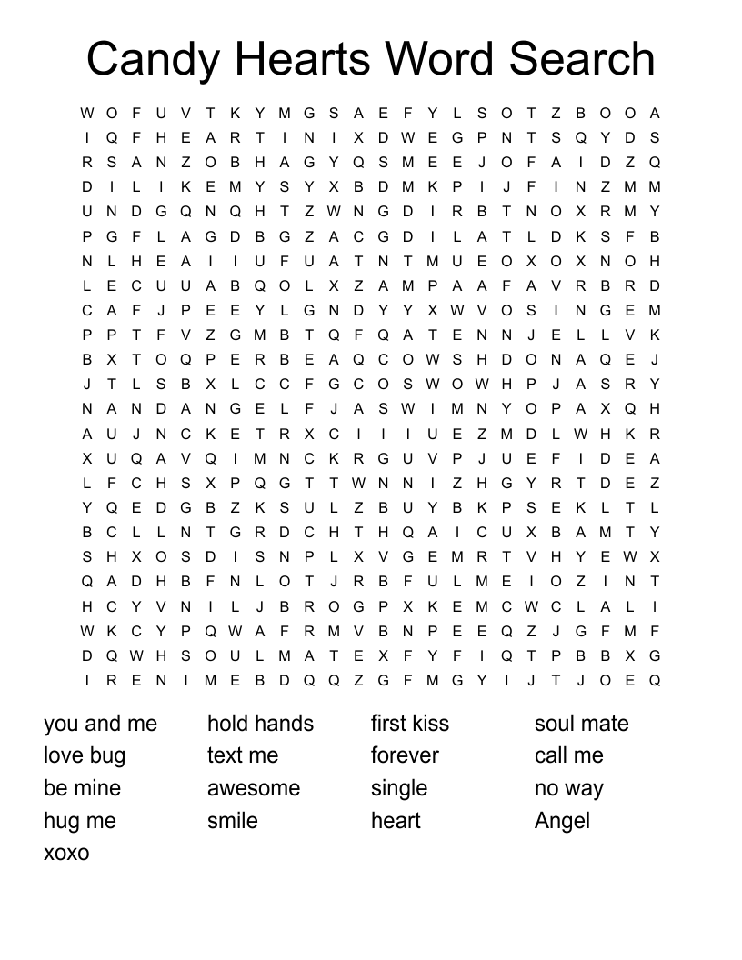 Candy Hearts Word Search