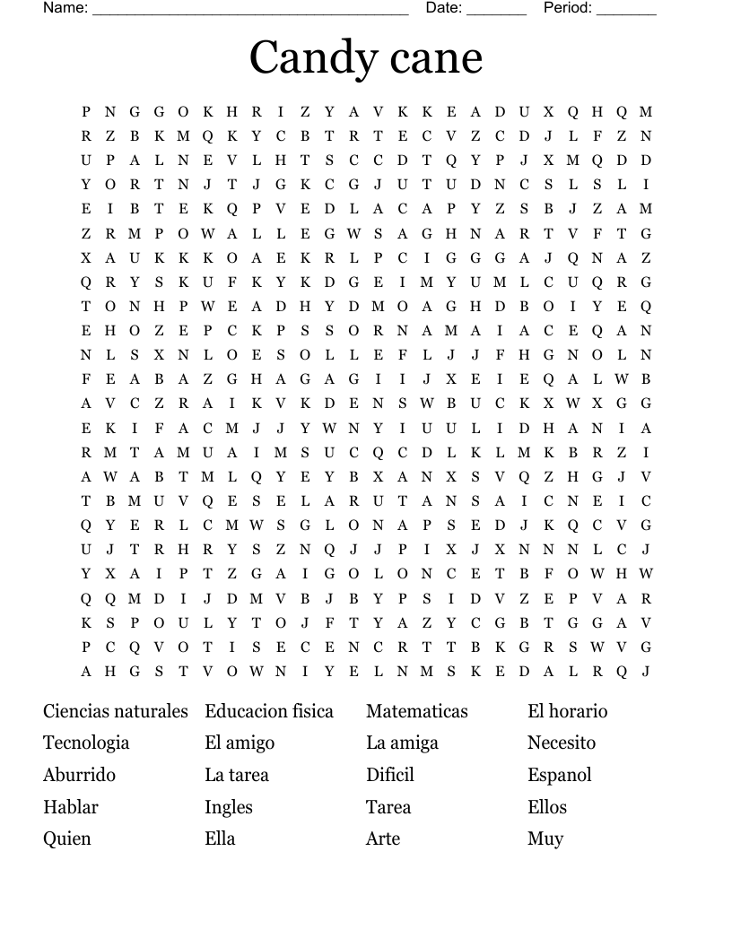 Candy cane Word Search