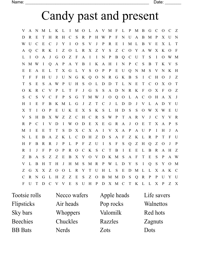 Candy past and present Word Search