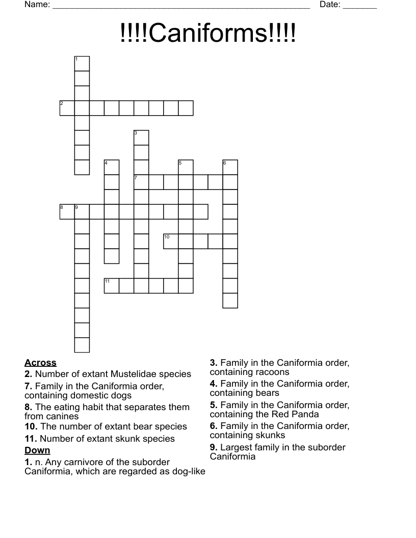 !!!!Caniforms!!!! Crossword