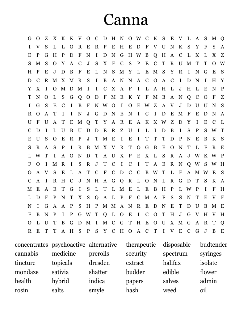 Canna Word Search