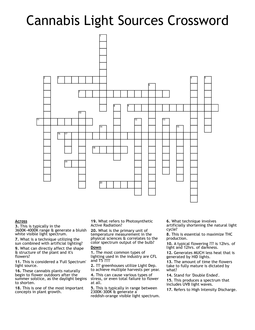 Cannabis Light Sources Crossword