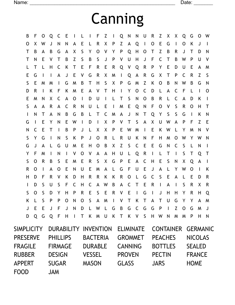 Canning Word Search