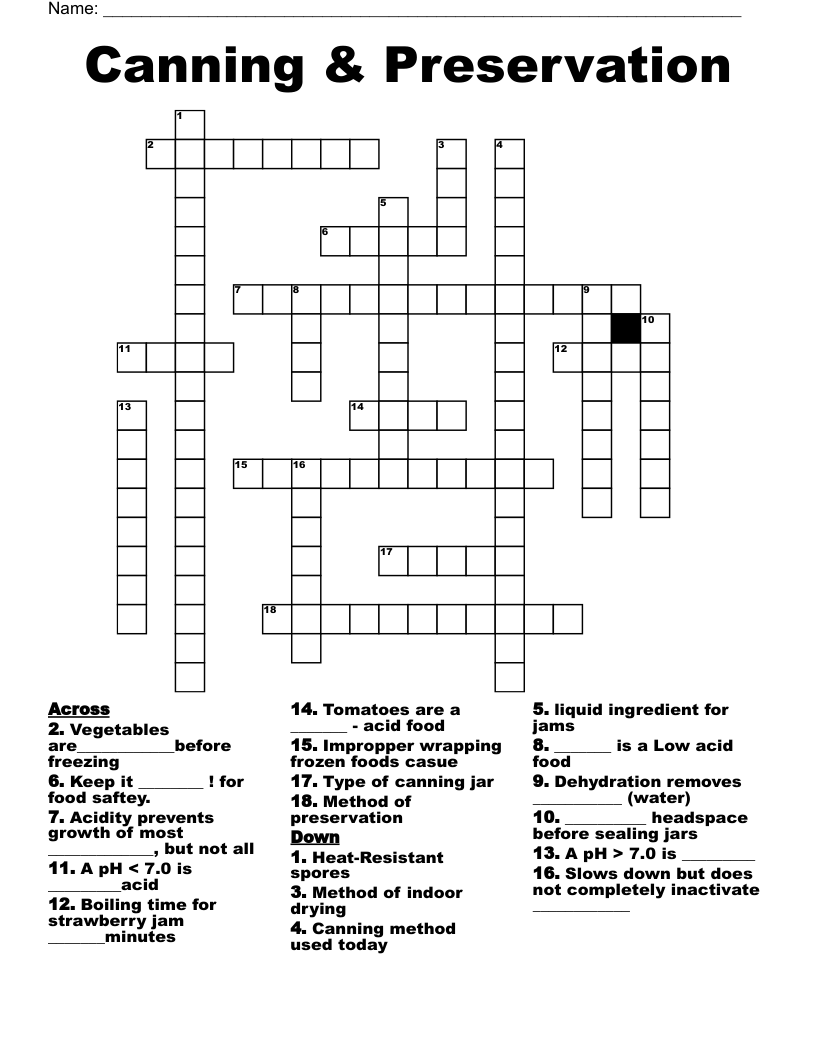 Canning & Preservation Crossword