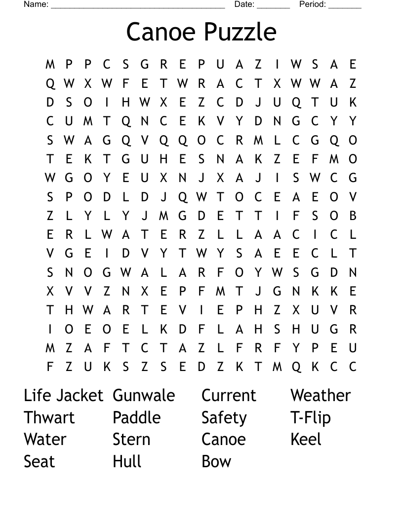 Canoe Puzzle Word Search