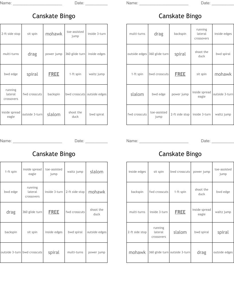 Canskate Bingo