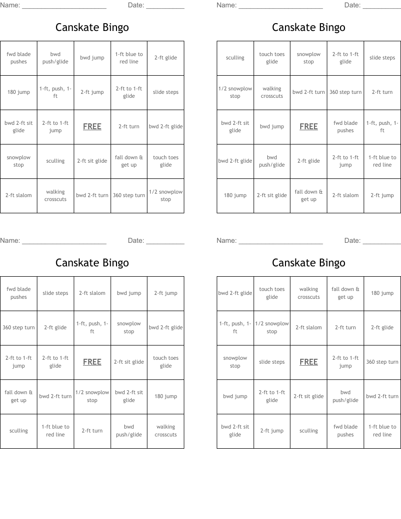 Canskate Bingo