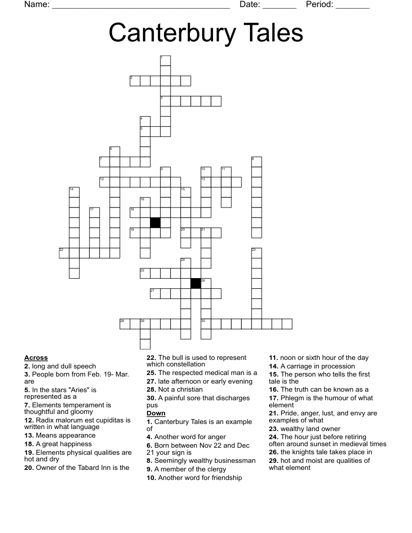 Canterbury Tales Crossword