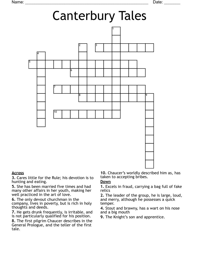 Canterbury Tales Crossword